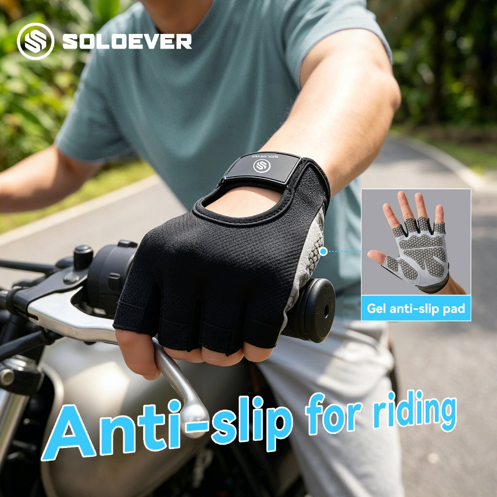 SOLOEVER Half-Finger Dumbbell Gloves, Breathable, Silicone Exercise Gloves, Fitness, Cycling
