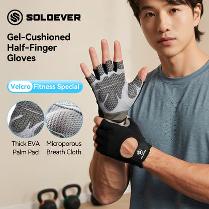 SOLOEVER Half-Finger Dumbbell Gloves, Breathable, Silicone Exercise Gloves, Fitness, Cycling