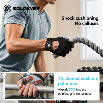 SOLOEVER Half-Finger Dumbbell Gloves, Breathable, Silicone Exercise Gloves, Fitness, Cycling
