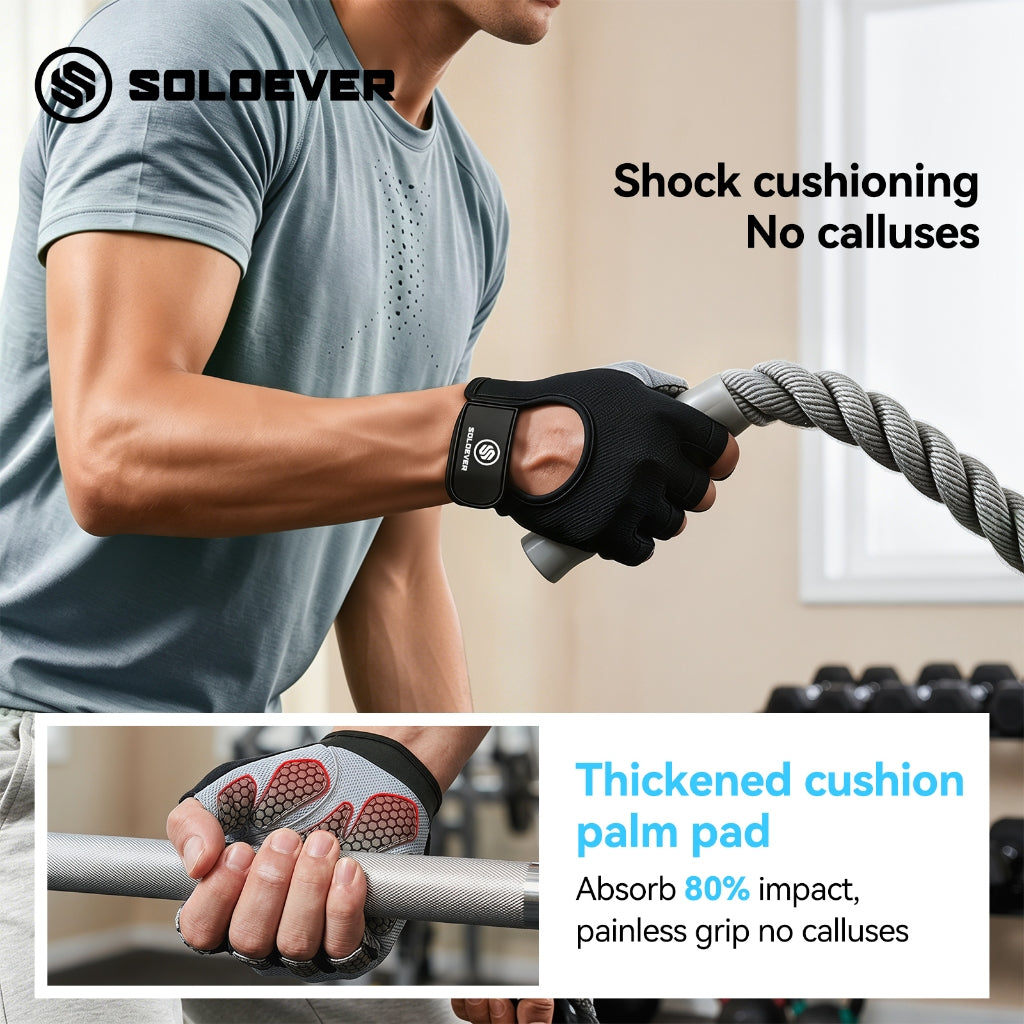 SOLOEVER Half-Finger Dumbbell Gloves, breathable, suitable for fitness, yoga, cycling, weightlifting, and sports