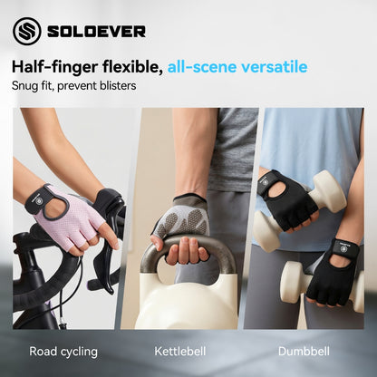 SOLOEVER Half-Finger Dumbbell Gloves, Breathable, Silicone Exercise Gloves, Fitness, Cycling