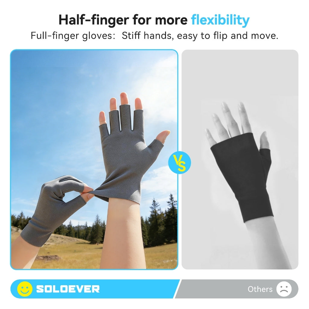 SOLOEVER Half-Finger Gloves for Cycling, Sun Protection, and Anti-Slip, suitable for outdoor activities, sweat-wicking and breathable.