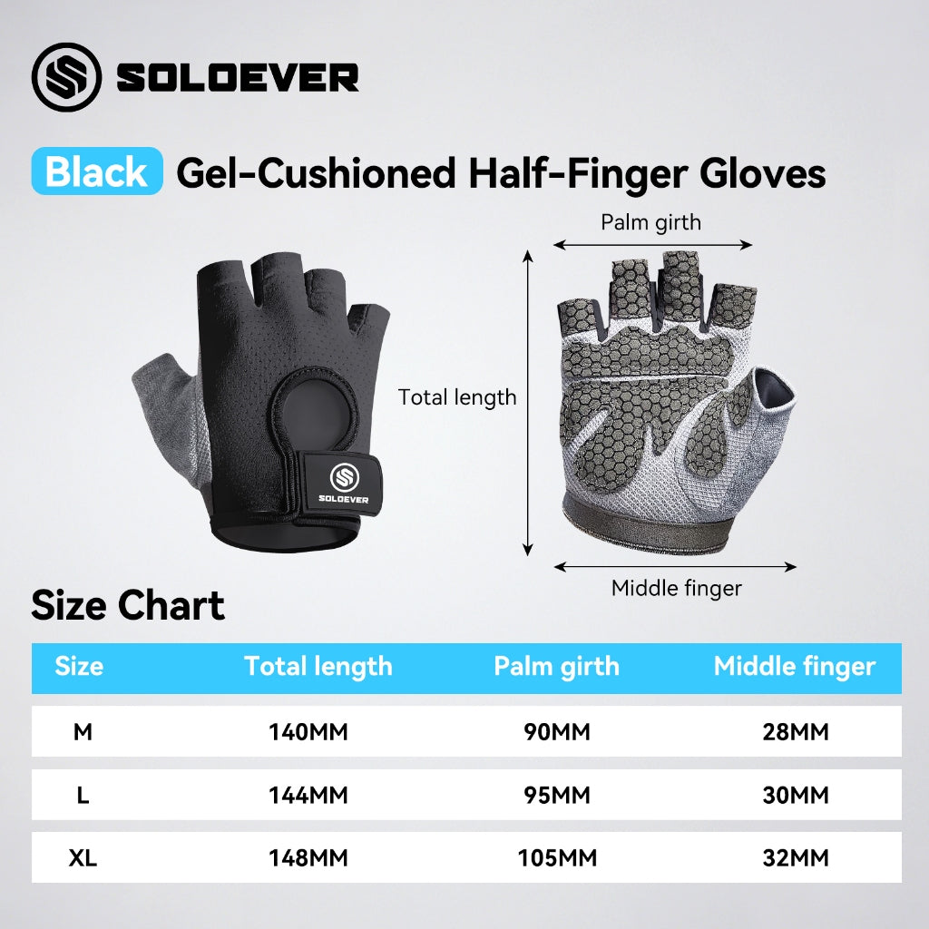 SOLOEVER Half-Finger Dumbbell Gloves, Breathable, Silicone Exercise Gloves, Fitness, Cycling