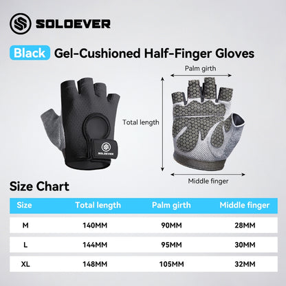 SOLOEVER Half-Finger Dumbbell Gloves, Breathable, Silicone Exercise Gloves, Fitness, Cycling