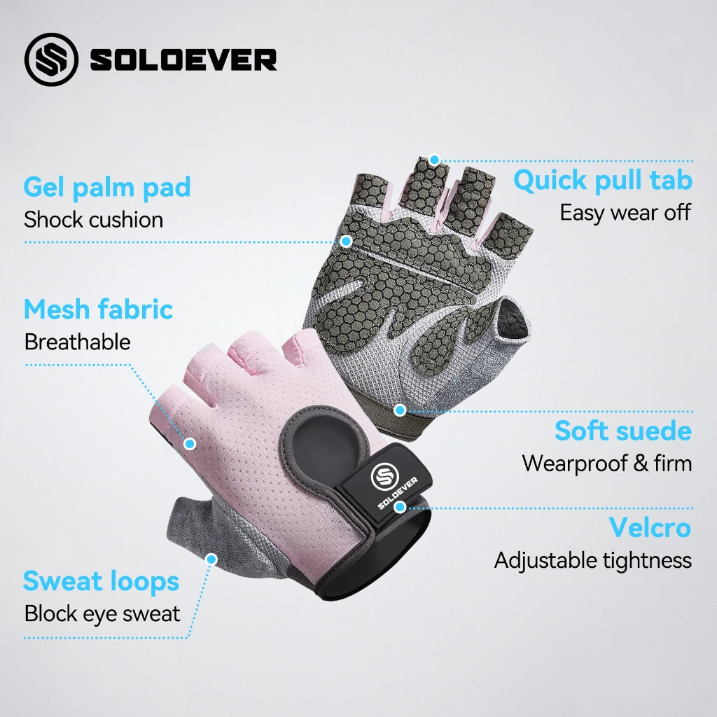SOLOEVER Half-Finger Dumbbell Gloves, breathable, suitable for fitness, yoga, cycling, weightlifting, and sports