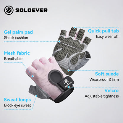 SOLOEVER Half-Finger Dumbbell Gloves, breathable, suitable for fitness, yoga, cycling, weightlifting, and sports