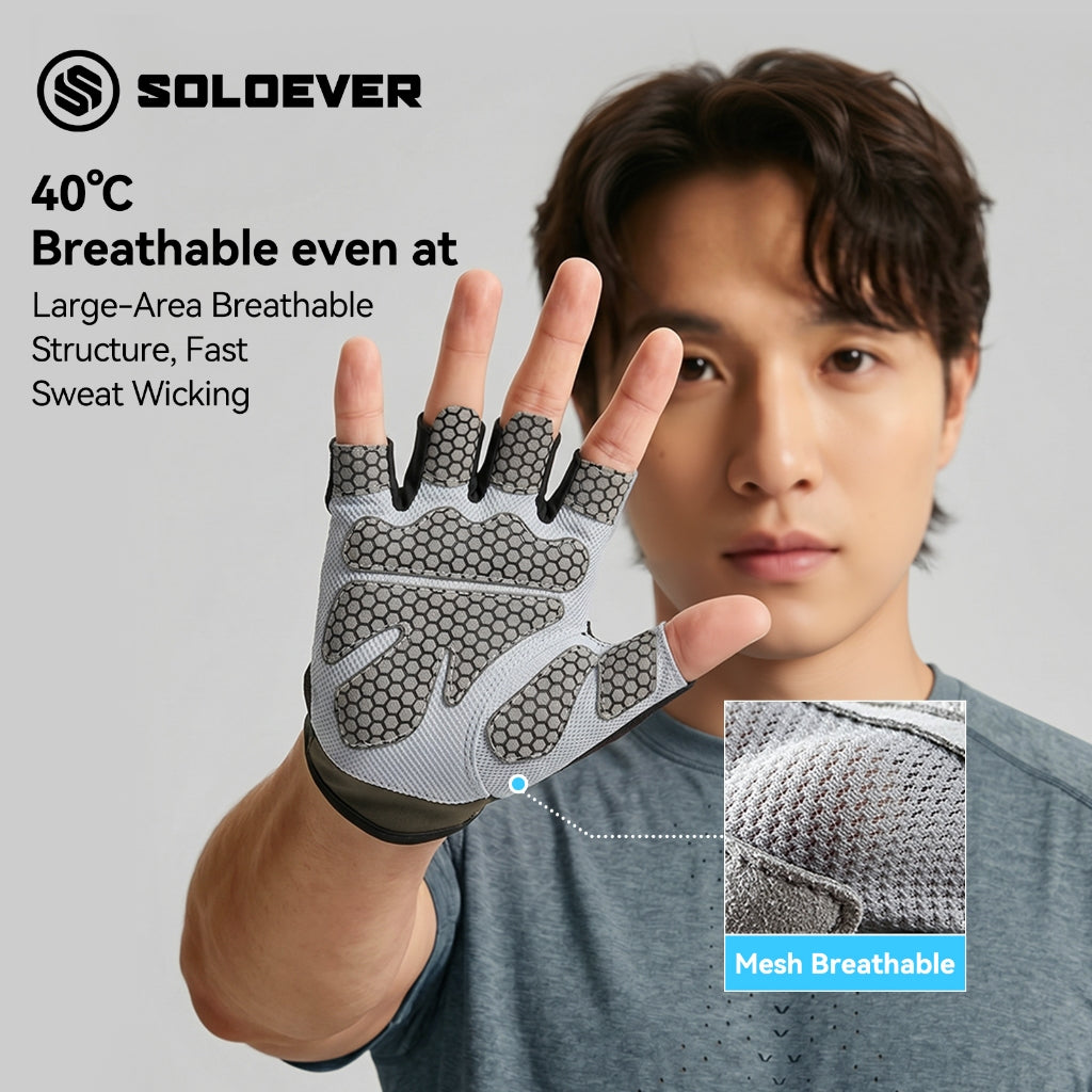 SOLOEVER Half-Finger Dumbbell Gloves, Breathable, Silicone Exercise Gloves, Fitness, Cycling
