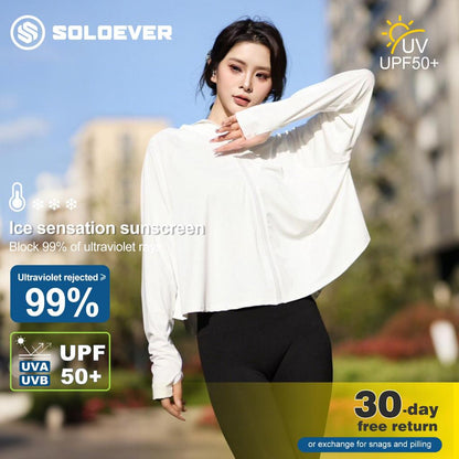 SOLOEVER UPF50+ Sun Protection Jacket, Cooling Jacket with Hood and Front Zipper