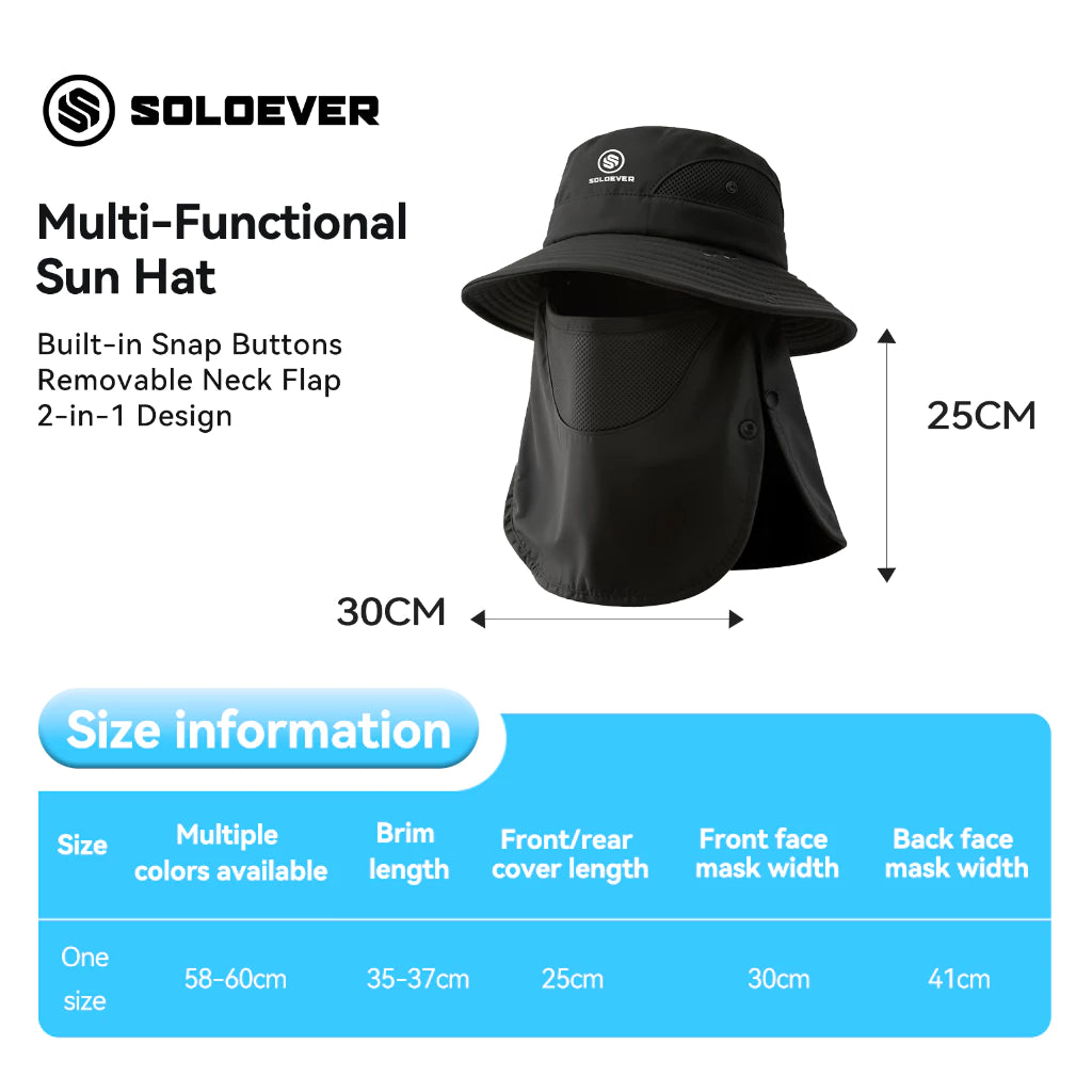 Soloever Wide Brim Sun Hat, 360° UPF50+ Foldable Outdoor Hat for Hiking, Fishing, Surfing