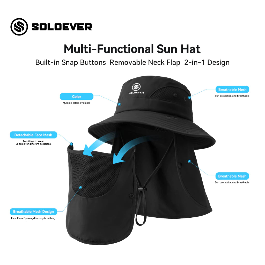 Soloever Wide Brim Sun Hat, 360° UPF50+ Foldable Outdoor Hat for Hiking, Fishing, Surfing
