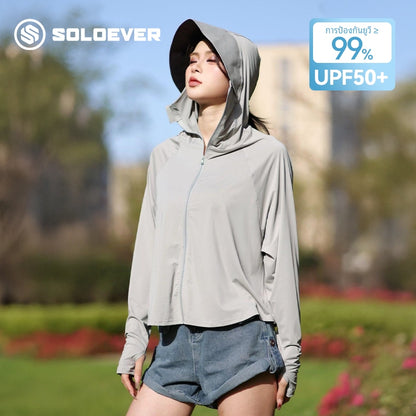 SOLOEVER UPF50+ Sun Protection Jacket, Cooling Jacket with Hood and Front Zipper