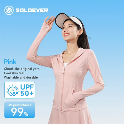 SOLOEVER UPF50+ Sun Protection Jacket, Cooling Jacket with Hood and Front Zipper